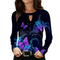 Smiješne majice za žene Leptir tiskano orez dugih rukava Top Dreamy Loose Streetwear uredske majice