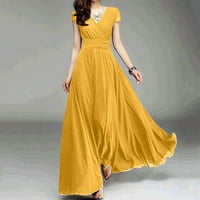 Huaai mat haljina ljetne haljine za žene V-izrez Solid Boja kratkih rukava šifon visoka struka večernja haljina žuta xxxxl