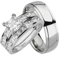 Njegovi i njeni odgovarajući vjenčani prsten setovi Sterling Silver Titanium bendove za njega 7 12