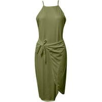 Ženska ljetna casual labava haljina bez rukava okrugli vrat Halter vrat Boho haljina za plažu za rođendan, vojska zelena xxl