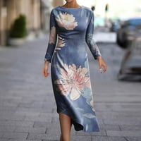 Žene Midi ljetne haljine haljine u ženskim ženskim okruglim vratom dugih rukava tanka nepravilna haljina