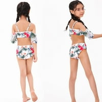Kupaći kostimi za djevojke za djevojke Tropska odjeća Djevojke kupaći kostimi s plihovima bez struka BIKINI BIKINI SET bijeli 10- godina