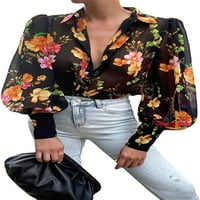 Plesneemangoos Ženski casual boho cvjetni bluzni bluzovi dolje majice Dugih rukava Tunička košulja dugih
