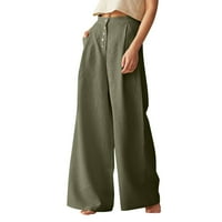 Gyouwllll hlače za žene hlače u boji čvrste casual visoke posteljine pamučne dame noge široko struk plus veličine hlače vojska zelena xl