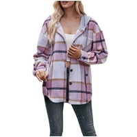 Qiaocaety Womenska jakna Ležerne prilike plaćeni patchwork dukseri ovratnik dugih rukava vuneni kaput kardigani sa džepovima Pink 2xl