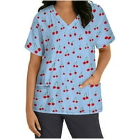 USMIXI ženski vrhovi plus veličina lagana džepa košulje ljetne casual kratkih rukava V-izrez cvjetna bluza za ispis plave s
