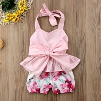 Faithtur Baby Girls Ljetna odjeća Set viseći vrat ruffle top + cvjetni kratke hlače