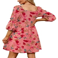 Ženski V izrez Smanjen kratkim rukavima Ležerne haljine Ljeto Swing Flowy Ruffle Hem Mini plaže Ljetne haljine