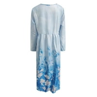 Ženske haljine s dugim rukavima plus veličina casual gumba V Džep izrez dugi haljina za odmor cvjetna