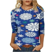 Ušteda Ženska košulja s pola rukava Ležerne božićne grafike Print Okrugli izrez Raglan pulover vrhove pada modne odjeće za žene Plave s
