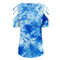 Žene Ljetne bluze Ženska V-izrez Kratki rukav Polovina Zip Tunic Top Modne Ležerne majice Tee Blue 3xl