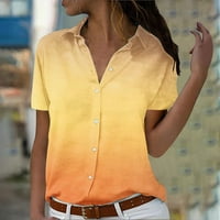 Yuwull womens tipka-down v izrez košulje kratkih rukava ured povremene poslovne obične bluze vrhovi Ljetni ovratnik labavi fit vrhovi žuti