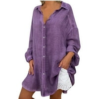 Posteljine za žene, ženska pamučna posteljina bluza plus veličina Visoka majica s dugim rukavima s dugim