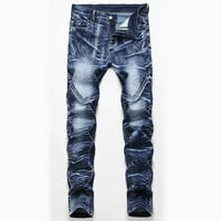 Traperice za muškarce opuštene fit ravne noge Jeans casual hip hop stil Stretch Fit Full hlače zatvarač