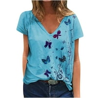 Fjofpr Ženski vrhovi ženske ljetne tiskane majice Casual V-izrez kratki rukav Tunic Pulover labava bluza