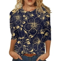 Ženski vrhovi ženske bluze s dugim rukavima Labavi grafički otisci Košulje Crew Neck Ljeto Navy XL