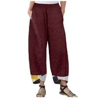 Ženske pamučne posteljine hlače elastične struke etničke ispis konusne hlače, casual labave pantalone