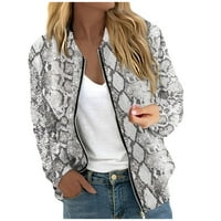 Tking modne jakne za žene dugih rukava lagana zip usepljena ispisa vanjska odjeća casual prekrivene