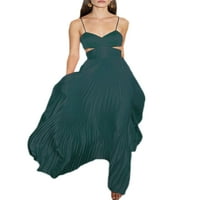 Sanviglor Dame Ljeto Plaže Sunderss V izrez Maxi Haljine Solid Color klizne haljine Labavi odmor Green