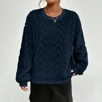 Prevelizirana dukserica za žene Trendy Jacquard Fuzzy Fleece pulover dugih rukava Crewneck džemper Sherpa