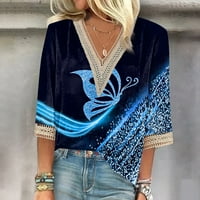 Yyeselk Ljetni ženski bluza modna casual crochet ušice V-izrez kratkih rukava majice Ters Trendy Vintage