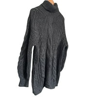 Ženska plus veličine kabela-pletena turtleneck pulover duks dugih rukava zimska pletiva crna 2xl