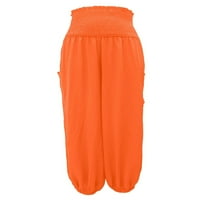 Dame hlače elastična struka za struku ravno noge harem pantske pantalone Ljetna narančasta 2xl