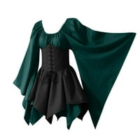 Duge haljine za žensko čišćenje Halloween Women Cosplay kostimi Gothic Retro dugih rukava s dugim rukavima