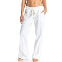 Ženske casual pantalone nacrtani struk pantalone na plaži sa džepovima Ženske casual pantalone bijele