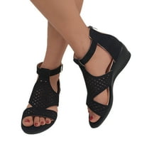 Sandale za žene Dressy Ljeto Zip Natrag Izdubljeni kauzalni otvoreni nožni klinovi Cipele Crne 38