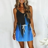 Ženska modna modna mini tiskana mini haljina bez rukava Blue L