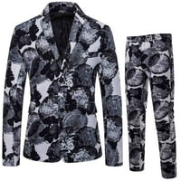 Nova modna rever Ležerni muški kaput čvrsta boja tanke odijelo jakne pantalone za muškarce sive