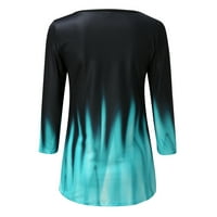 Zhizaihu Ženska moda V izrez dugih rukava majica gradijent boja Ispis vrhova s ​​ramena Bluza Green