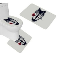 Umjetnički crveni ružni vuk kupaonice set za kupac Contour mat i toaletni poklopac poklopca