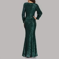 Žene Seksi V izrez Dress Elegant Bodycon haljina s dugim rukavima s dugim rukavima Srednja klasa MAXI Sunderss haljina od pune boje