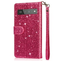 Krug za Google Pixel Pro CASE, džep sa zatvaračem Luksuzni sjajni flip kickstand magnetni karton za ručni remen za zglob Zaštitne djevojke Žene Poklopac za Google Pixel Pro, Rose