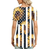 Američka košulja za zastavu Žene 4. srpnja Tee majica USA zvijezde Stripes Majica kratkih rukava Square Crt Ljeto Flowy Holinic Tunic Tun