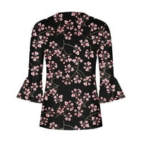 USMIXI ženski vrhovi cvjetni print V-izrez rukave majice ljetni modni plutani kopči na vrhu lagani tunički