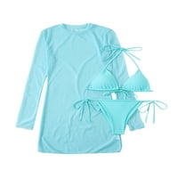 Ženski set kupaćih kostimica čvrste boje Halterneck bikini grudnjak i g-string vidi prekrivača