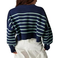 Žene Y2K pune boje prugasti pleteni džemper CREW izrez dugih rukava labavi puloveri Proljeće Jesen Ležerne