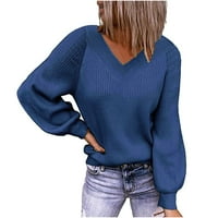 Ženska modna casual čvrsta boja V-izrez dugih rukava navojna bluza HOT6SL485301