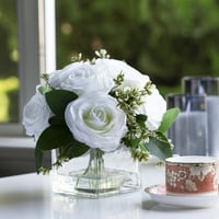 Enova Početna Heads Umjetna svila ruža cvijeće u jasnom staklenoj vazi s vazom kocke sa pitadom