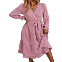 HANERDUN ženske haljine haljine midi dugih rukava ružičasta ružičasta s