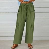 Ženske hlače Žene visokog struka džepova Elastične struke Čvrsto labave hlače Ležerne prilike duge pantalone