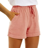 FVWitlyh Ženske kratke hlače za kratke hlače Ljetne elastične strugove povremene lagane posteljine s