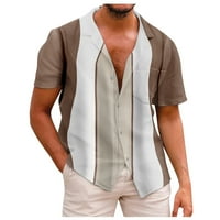 Anepal Men Gumb dolje V-izrez tiskarske košulje kratki rukav Ležerne majice za muškarce, svijetlo smeđe, 3xl