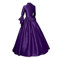 Labakihah jedna žena Vintage Retro gotička haljina s dugim rukavima dugačke haljine ljubičaste