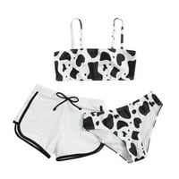 Djevojkov kupaći kostim krava tisak Bikini kupaći kostim sa šorcama bijela 150
