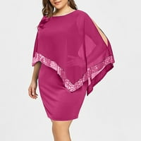 Cuoff haljine žene plus veličina hladnog ramena prekrivena asimetrična šifon ružičasta 4xl