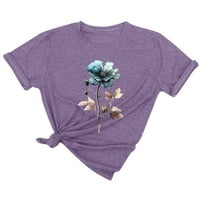 Ljetna čišćenje štednje! Tofotl Womens Tops Ljeto Kratki rukav T-majice Moda cvjetna print Crewneck Pulover Comfy Mekani bluze Purple XXXL